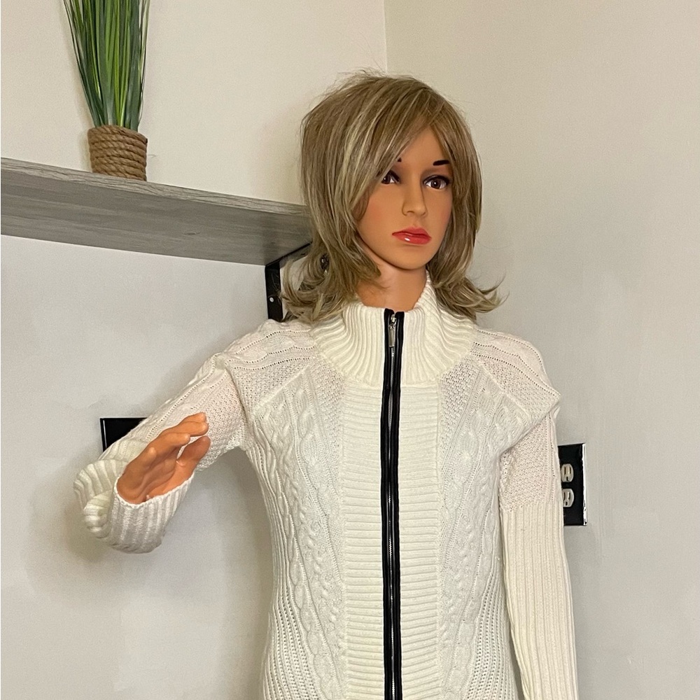 Cream Cable Knit Sweater with Zipper
